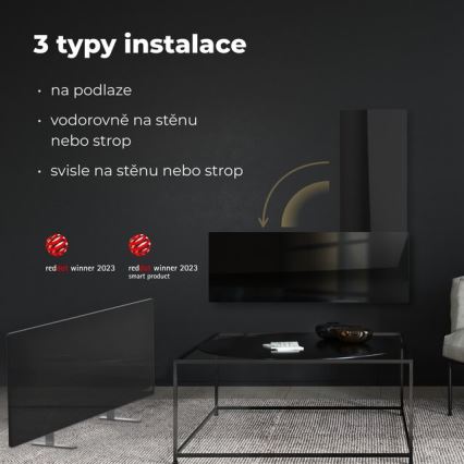 AENO - Intelligens elektromos infravörös panel 700W időzítő/termosztát IP44 Wi-fi fekete