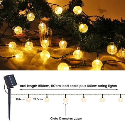 Brilagi - LED Napelemes dekoratív lánc BUBBLE 200xLED/8 funkció 20m IP65 meleg fehér 800 mAh