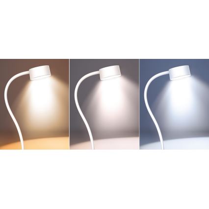 LED Dimmelhető flexibilis újratölthető asztali lámpa klipsszel LED/2W/1800 mAh 3000/4000/6500K fehér