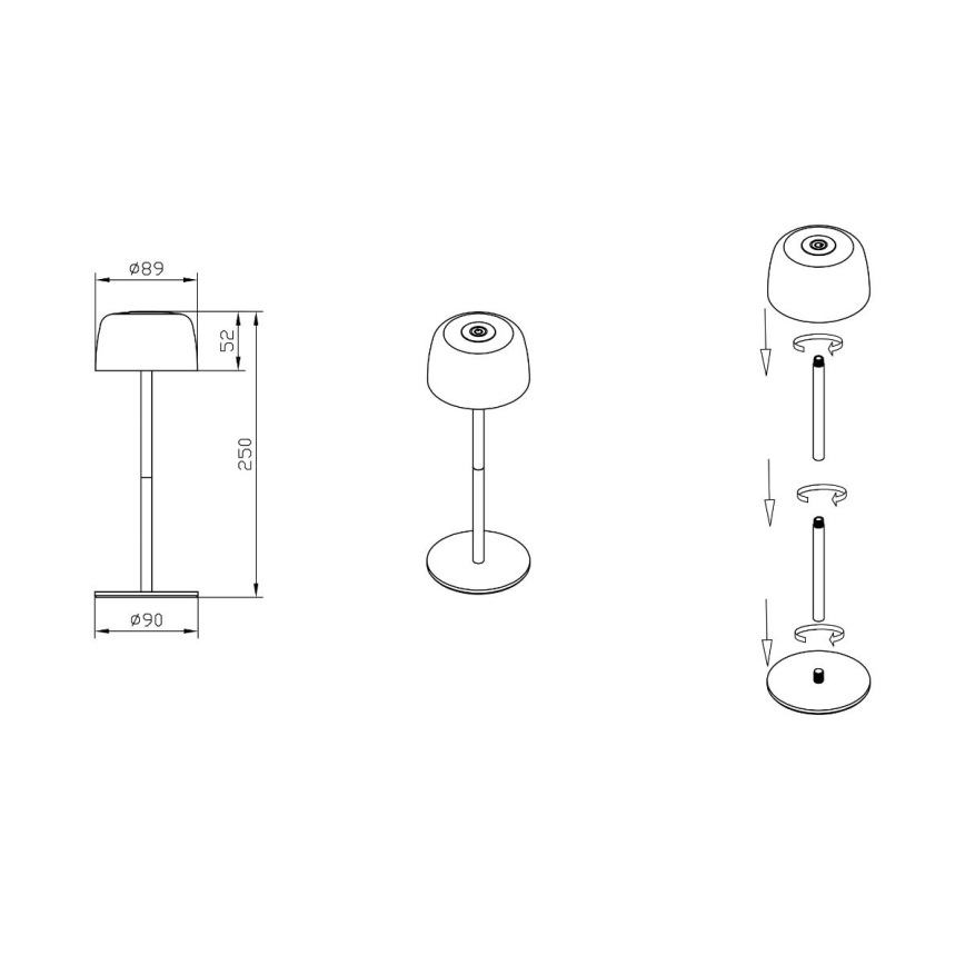 Zuma Line - LED Dimmelhető Asztali lámpa tölthető LED/2W/1200 mAh IP44 fehér